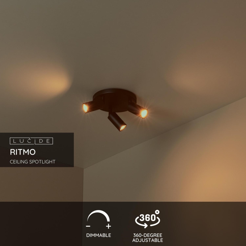 Lucide RITMO - Ceiling spotlight - Ø 18 cm - 3xGU10 (MR11) - Black